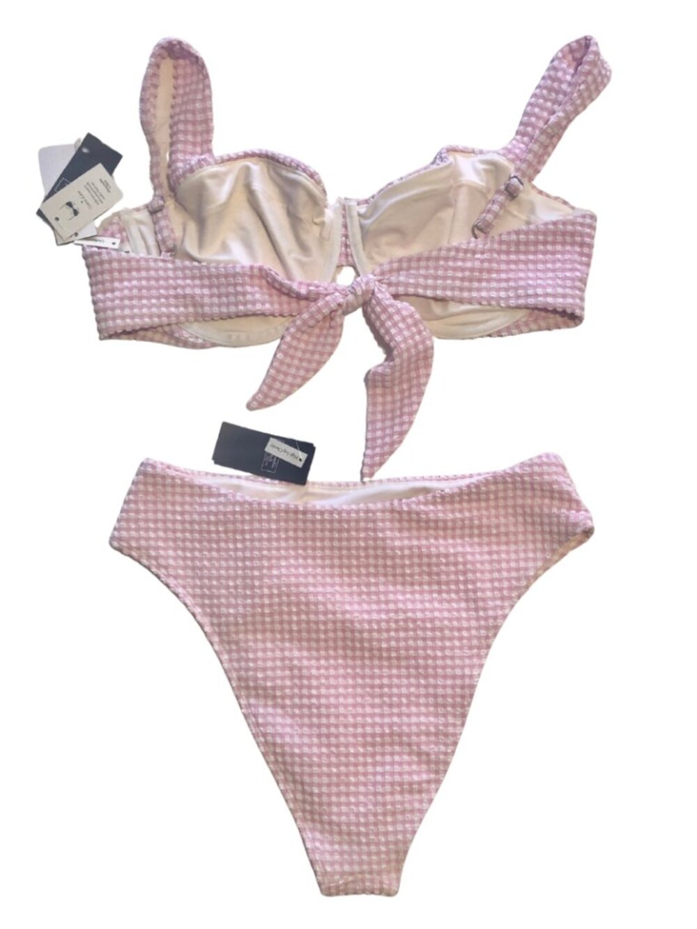 NWT Abercrombie & Fitch Pink Gingham Curve Love Bikini size Large - Picture 2 of 16